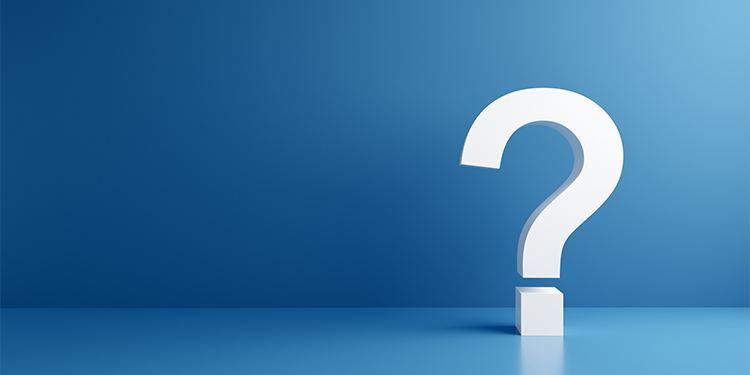 A question mark on blue background.